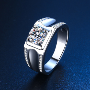 莫桑钻戒指1-2克拉大气简约男款铂金pt950指环男情侣生日送人好礼