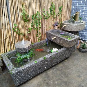 老石槽流水摆件猪槽马槽牛槽石头鱼缸鱼池花盆别墅庭院景观石器