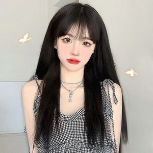 黑长直假发女长发全头套式整顶圆脸自然逼真空气刘海学生发套仿真