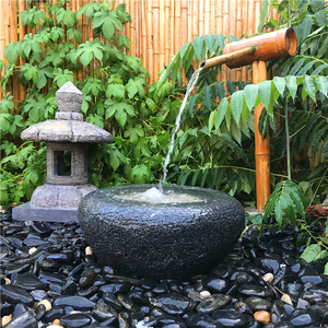 日式景观庭院流水造景石钵组合花园户外水钵禅意自然花钵石盆石槽