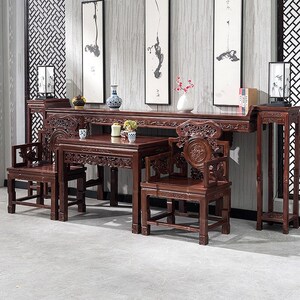 中堂六件套老实木菠萝格农村大厅堂屋供桌中堂四件套香火条柜条案