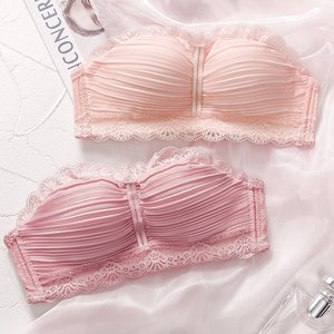 无肩带内衣女薄款夏季抹胸式厚杯小胸聚拢无钢圈收副乳裹胸文胸罩