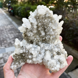 天然十二面体方解石共生花瓣状白云石 摆件 教学标本 荧光矿物