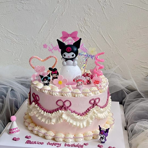 库洛米蛋糕装饰带灯光摆件网红黑粉软条插牌雨丝儿童宝宝生日插件