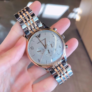 正品armani阿玛尼手表男表三眼计时休闲防水表钢带石英腕表ar1864