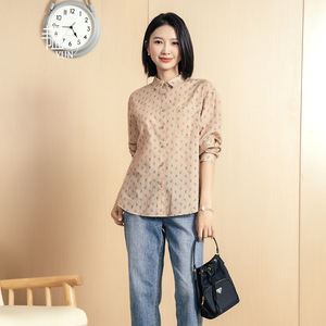 YUN韫秋季衬衫衬衫女polo领单排扣宽松长袖气质小众衬衫女式衬衣