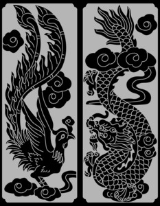 竖龙凤线雕图墓碑花板铣底图文泰专用plt单龙单凤单线雕刻矢量图