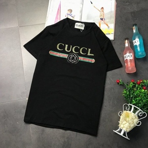 专柜g家酷奇正品夏季古奇纯棉短袖t恤男女同款韩版宽松大码印花