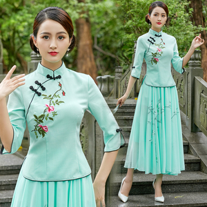 二件套新中式改良旗袍女装古装汉服女上衣复古中国风茶服民国唐装