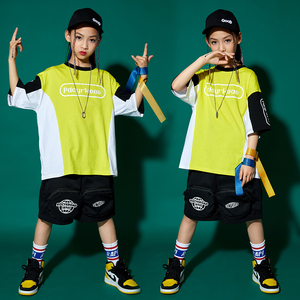 男孩帅气潮装弹吉他儿童嘻哈演出服装街舞套装男童夏架子鼓表演服