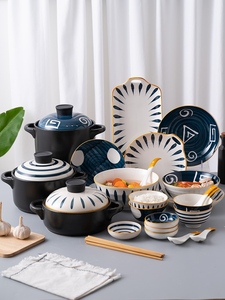 厨房用品日式陶瓷碗碟套装家用餐具碗盘子ins风厨具锅碗瓢盆套装