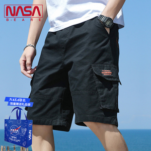 NASA联名夏季男裤大休闲裤黑色工装短裤潮牌新款五分裤纯棉裤子男