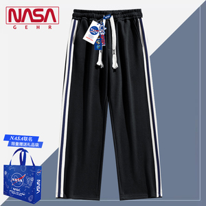 NASA联名休闲直筒两条杠宽松阔腿裤春秋季潮牌运动男女长裤子卫裤