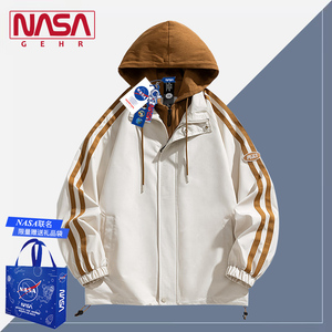 NASA联名春秋季两条杠拼接撞色假两件夹克男女学生青少年宽松外套
