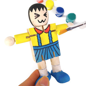 白胚diy关节木头人儿童手工制作材料包绘画涂色木偶娃娃幼儿手工