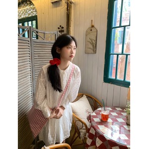 白色初恋连衣裙女2024夏季新款法式日系短款小个子长袖荷叶边裙子
