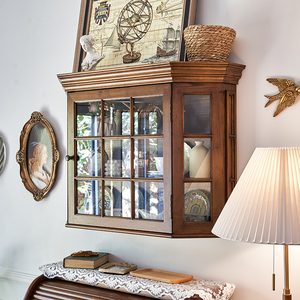 蓓拉庄园美式复古壁柜白蜡木全实木壁挂柜子收纳柜客厅展示柜吊柜