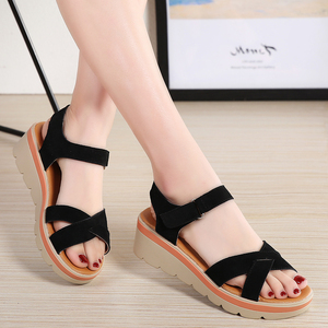 卓凌妈妈凉鞋女夏季真皮平底软底轻便小码34中年大码魔术贴女鞋子