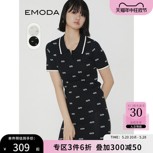 EMODA连衣裙2023年秋季新款小众个性显瘦polo短袖修身针织裙