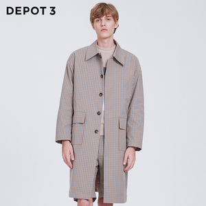 DEPOT3男装风衣国内原创设计品牌进口经典格纹面料大翻领长款风衣