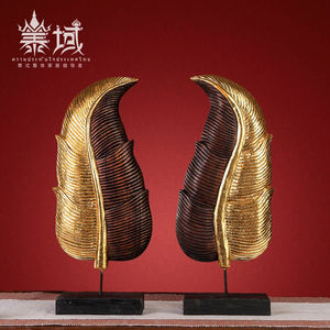 泰域泰国芭蕉叶造型实木手工木雕摆件东南亚风格创意桌面摆设家居