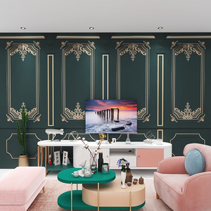 3d金边石膏线墙纸服装店美容院工作室拍照背景壁纸主播直播间墙布