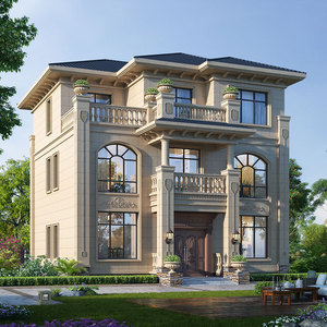 130平新农村自建房别墅设计图纸三层欧式豪华建房施工效果图3179