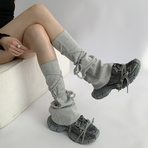 OG腿套y2k灰色绑带袜子女秋季中筒jk小腿袜喇叭针织袜套