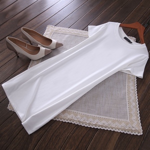 夏季新款纯棉修身显瘦内搭韩版中长款短袖白色T恤女打底衫连衣裙