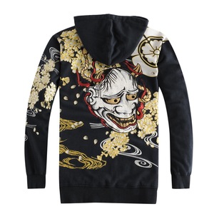 外贸出口日本浮世绘全棉连帽刺绣卫衣男绣花班诺纹身刺青开衫