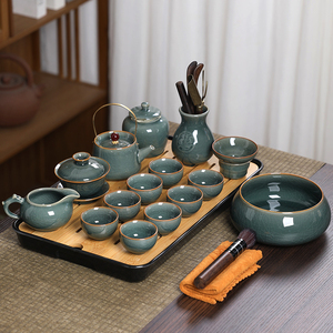 龙泉青瓷哥窑功夫茶具办公室专用套装家用轻奢陶瓷茶壶杯整套复古