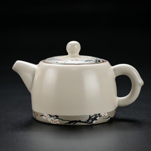 寒梅汝窑井栏壶仿手绘陶瓷茶壶三才盖碗家用可开片茶具单品小茶杯
