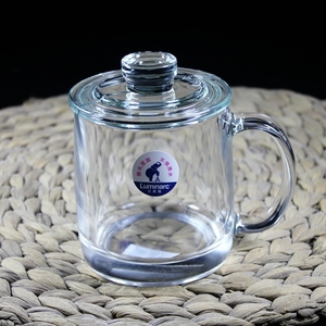 乐美雅 钢化玻璃茶杯诺卡杯带盖水杯微波耐热杯热饮奶茶杯 380ml