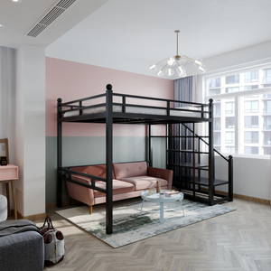小户型阁楼床 铁艺双人高架床宿舍单身公寓床 双层上下铺铁架床