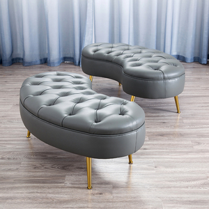 北欧真皮沙发凳客厅玄关弧形换鞋凳灰色异形衣帽间凳子半圆形脚凳