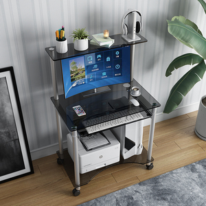 钢化玻璃电脑台式桌家用卧室小户型可放打印机单人移动电脑桌组装