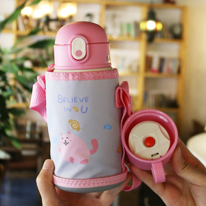 日本虎牌儿童吸管保温杯带盖可喝水宝宝外出携带幼儿园水壶背带可