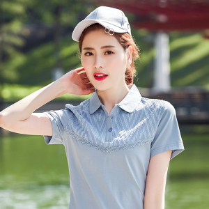 官网意尔康2021夏季新款女装体恤大码翻领运动polo衫短袖t恤女棉p