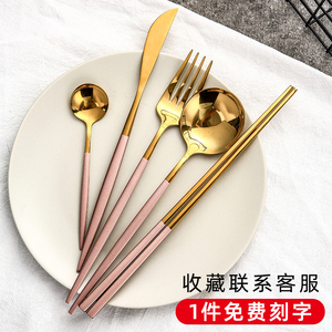网红不锈钢便携餐具筷子勺子叉子套装学生可爱收纳盒子定制三件套