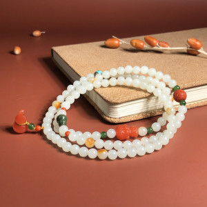 【支持复检】喜石新疆和田玉羊脂白玉籽料108颗多圈手串佛珠手链