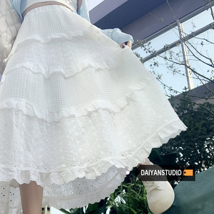 白色法式蛋糕裙女春秋2024新高腰显瘦温柔风蓬蓬蕾丝气质半身长裙