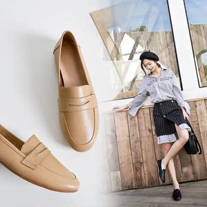 佰纳巨日女兆女鞋刺玫瑰2018秋季真皮平底单鞋女时尚ol低跟小皮鞋