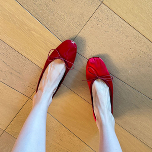 仙女风！红色芭蕾鞋2024新款法式蝴蝶结圆头缎面平底温柔小众单鞋