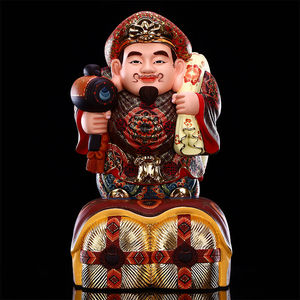 九黎大黑天财神香樟木雕刻彩绘东密三面大黑天日本财神摆件6寸木
