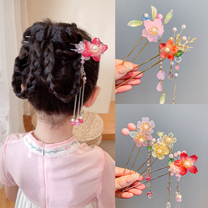 儿童发簪小女孩古风汉服盘发甜美发饰中国风女童古代流苏步摇发钗