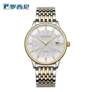 罗西尼官方手表男 自动机械精钢男表商务休闲防水18k表圈金表7715