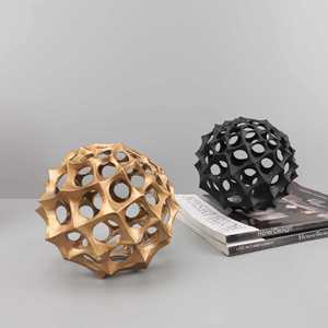 现代简约金属镂空蜂窝球创意圆球摆件样板间售楼部软装饰品摆件