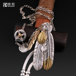 南拙手工goros高桥吾郎goros羽毛项链男女潮925纯银日本太角链