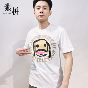 素拼男装2021春季新品短袖t恤休闲卡通印花纯棉圆领宽松情侣半袖