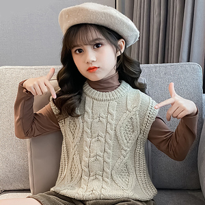 女童毛衣背心马甲儿童2022新款春秋款女大童小孩针织毛线马夹春装